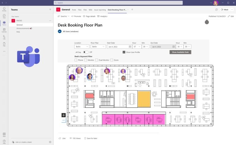 Desk Booking MS Teams Floorplan